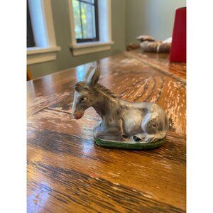 Vintage Fontanini Donkey Figurine Hand-Painted Collectible With Green Base & Wor